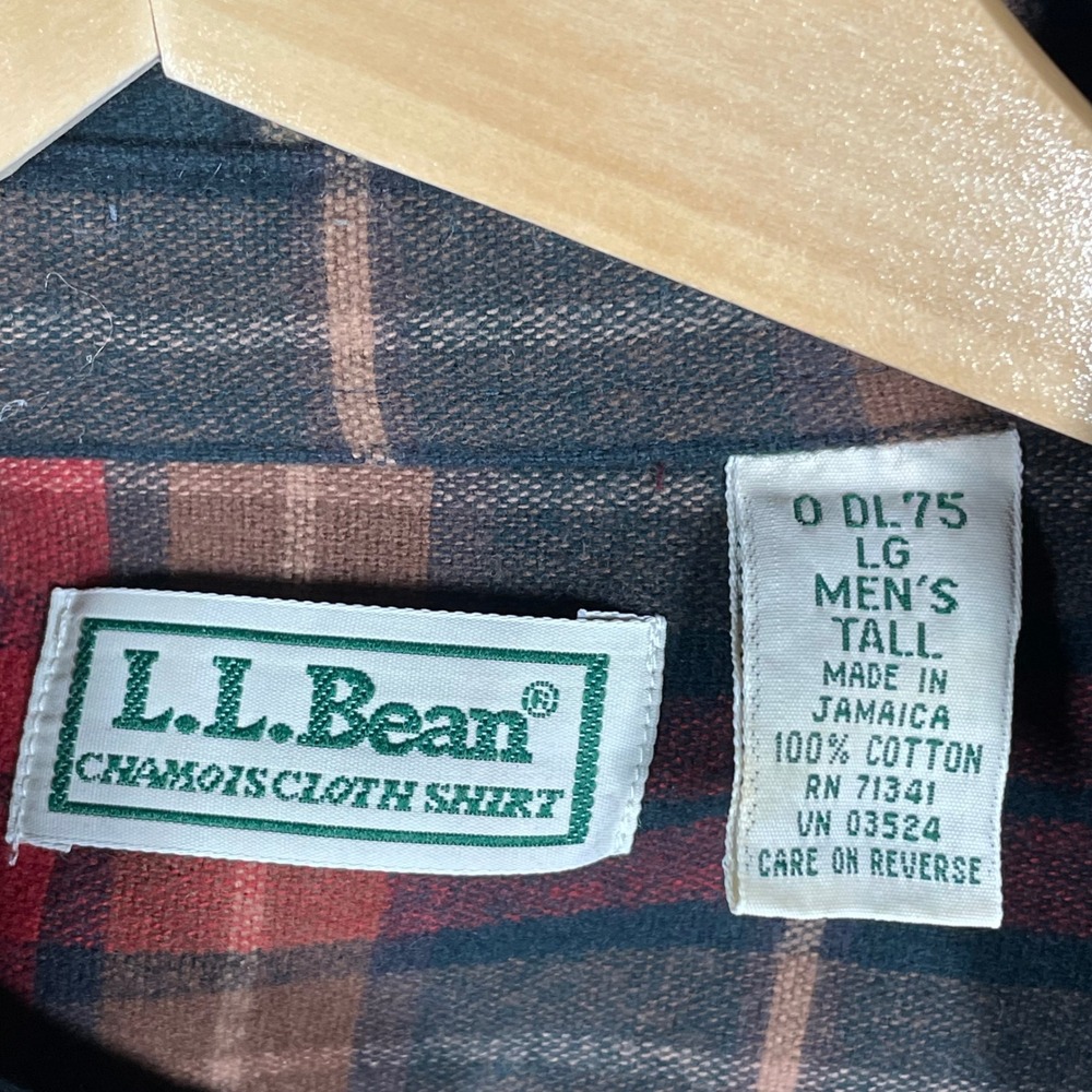 LL Bean Chamois Cloth Shirt Mens Large Tall Red Green Brown Plaid Button Down - Picture 3 of 8